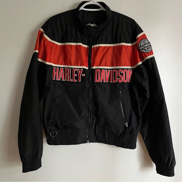 ❌SOLD-DEPOP❌ Vintage Harley Davidson Racing Bomber Jacket Medium Black/Orange - Picture 5 of 16